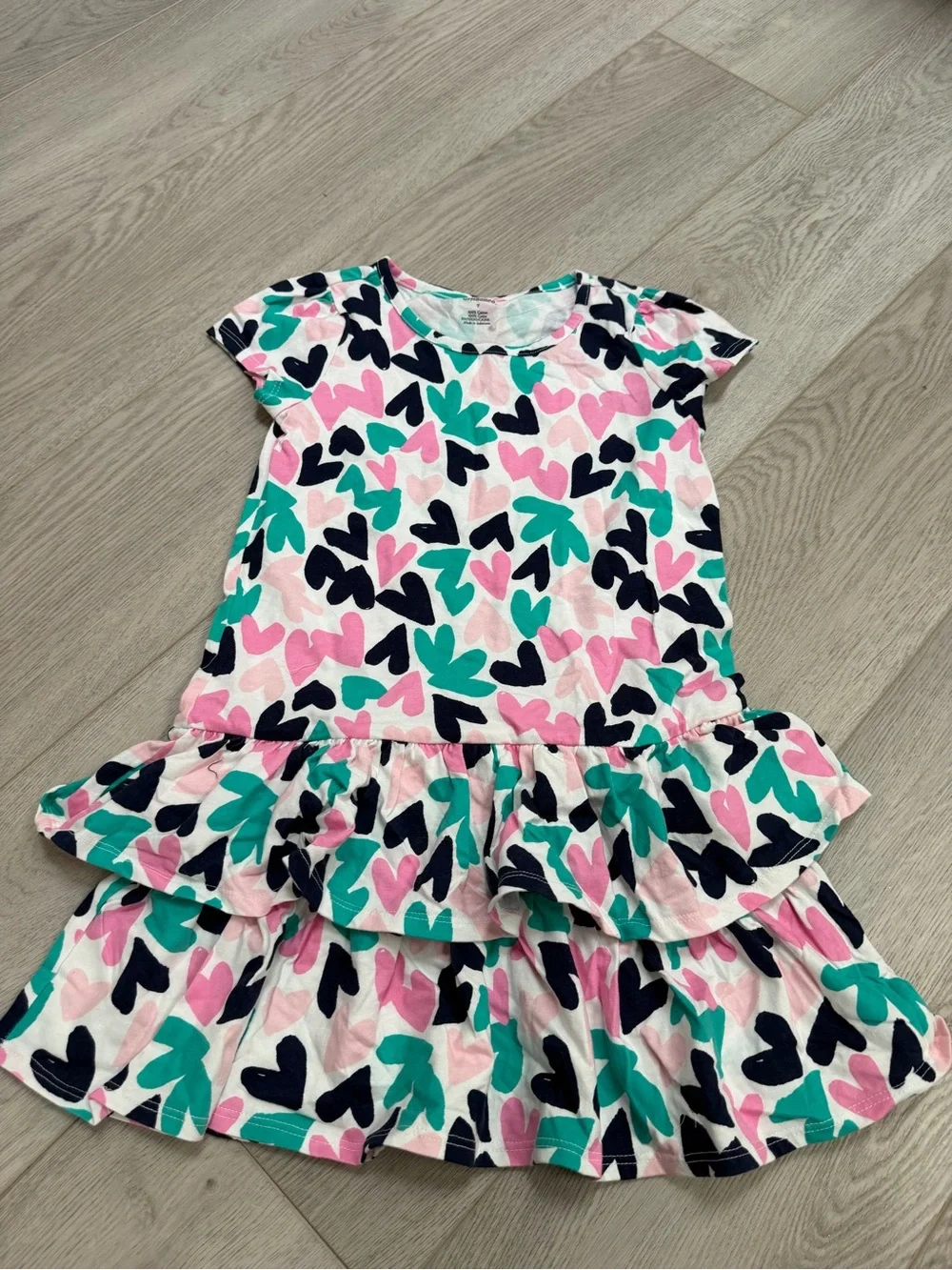 Gymboree Heart-Print Ruffle Dress in Pink, Teal & Navy